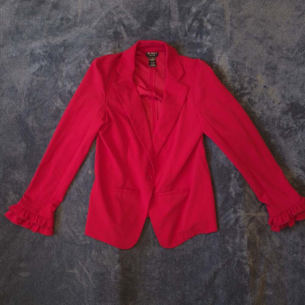 SOHO Women's Red Romantic Ruffle Cuff One-Button Blazer Lined Size S Nana